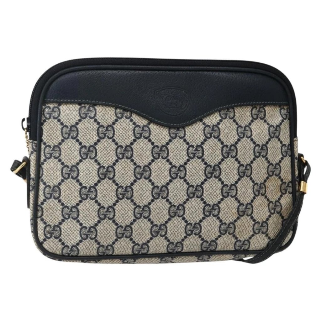 Gucci Gg Supreme Shoulder Bag Pvc Navy Gold 007 115 6428 8039 Auth Ep10857